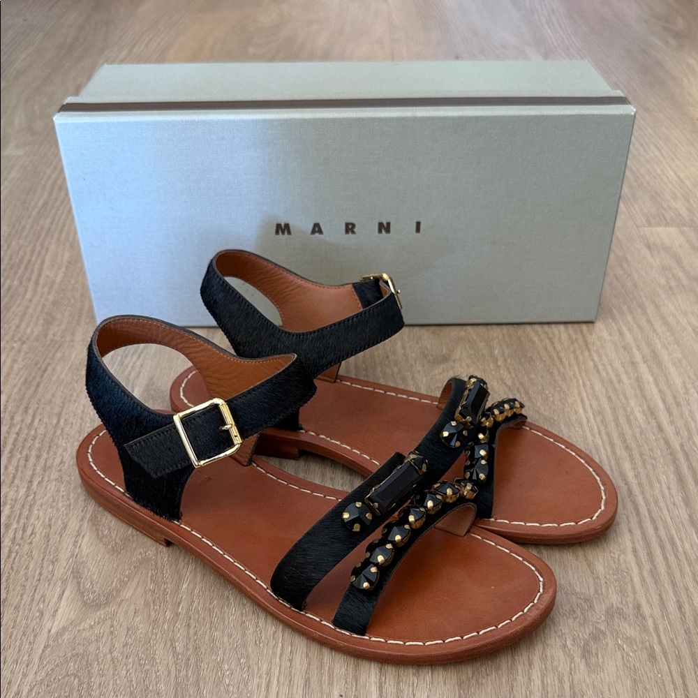 Marni Black Leather Studded Ankle-Strap Sandals